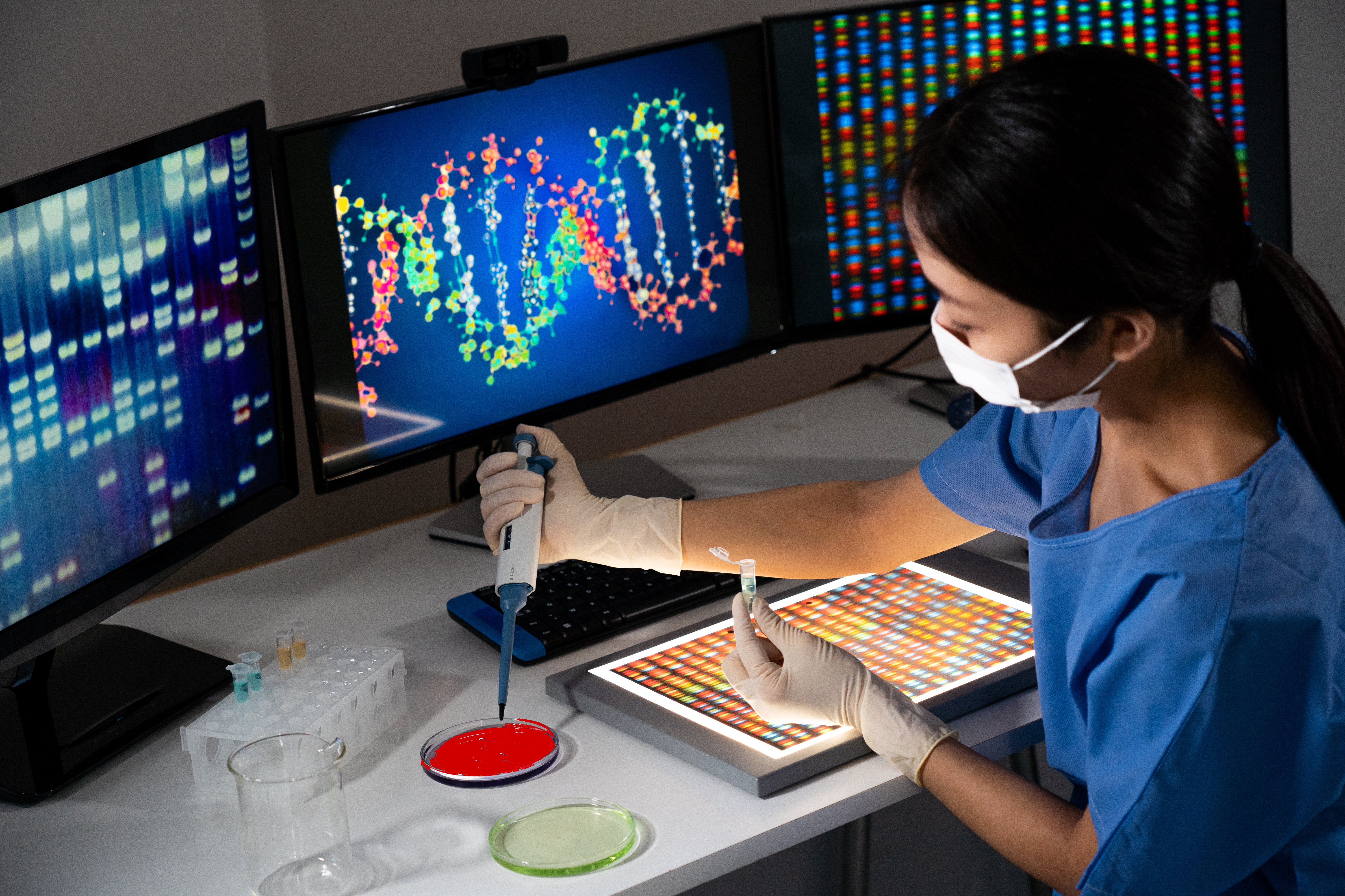 Woman conducting science experiment for gene therapy