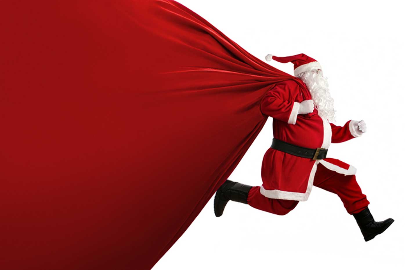 Image of Santa racing ahead of a large red bag