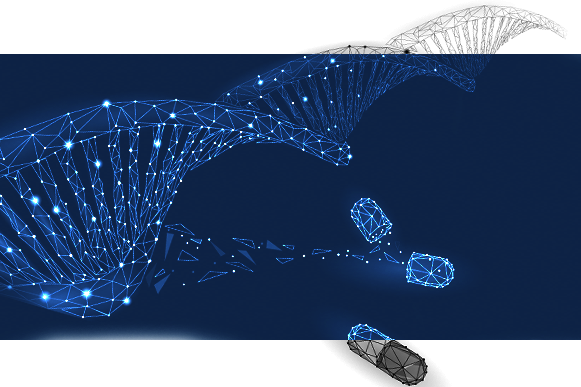 DNA with pills in glowing nodes