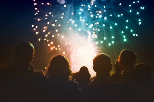 Fireworks with a crowd