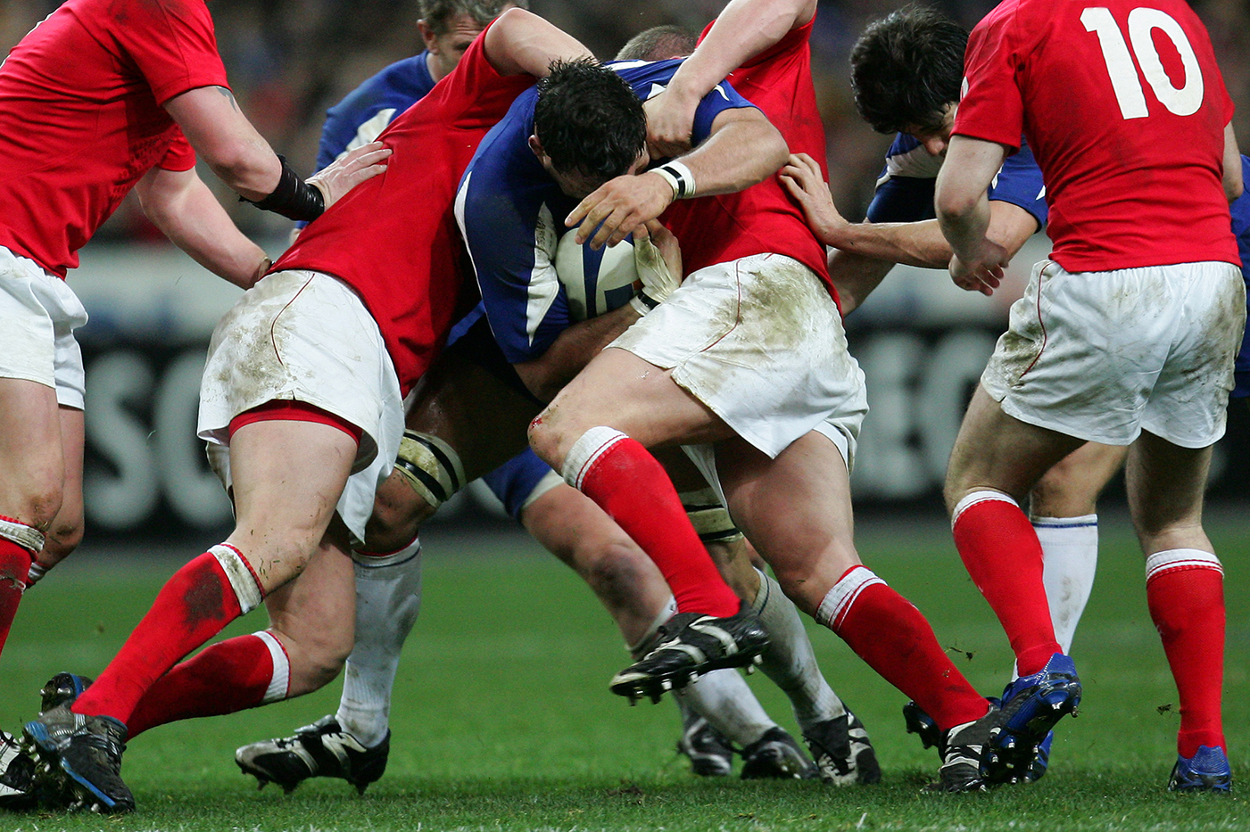 Rugby players in a scrum.