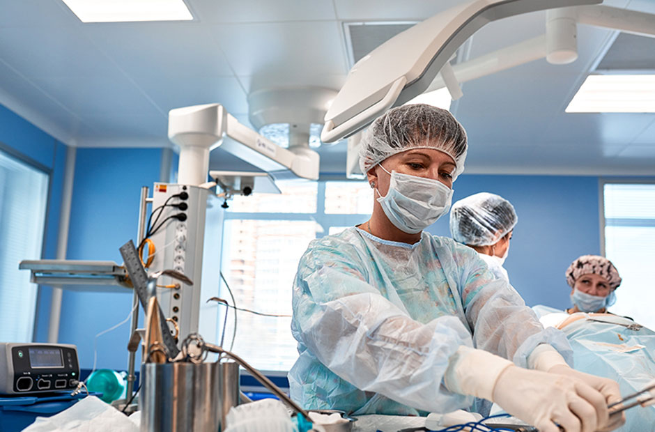 An operating theatre with surgery taking place